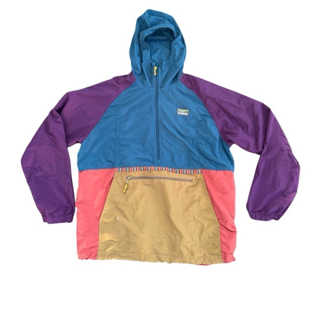 L.L. Bean Vintage Anorak Colorblock Aztec Jacket Multi Color Size XL Reg - Picture 2 of 8
